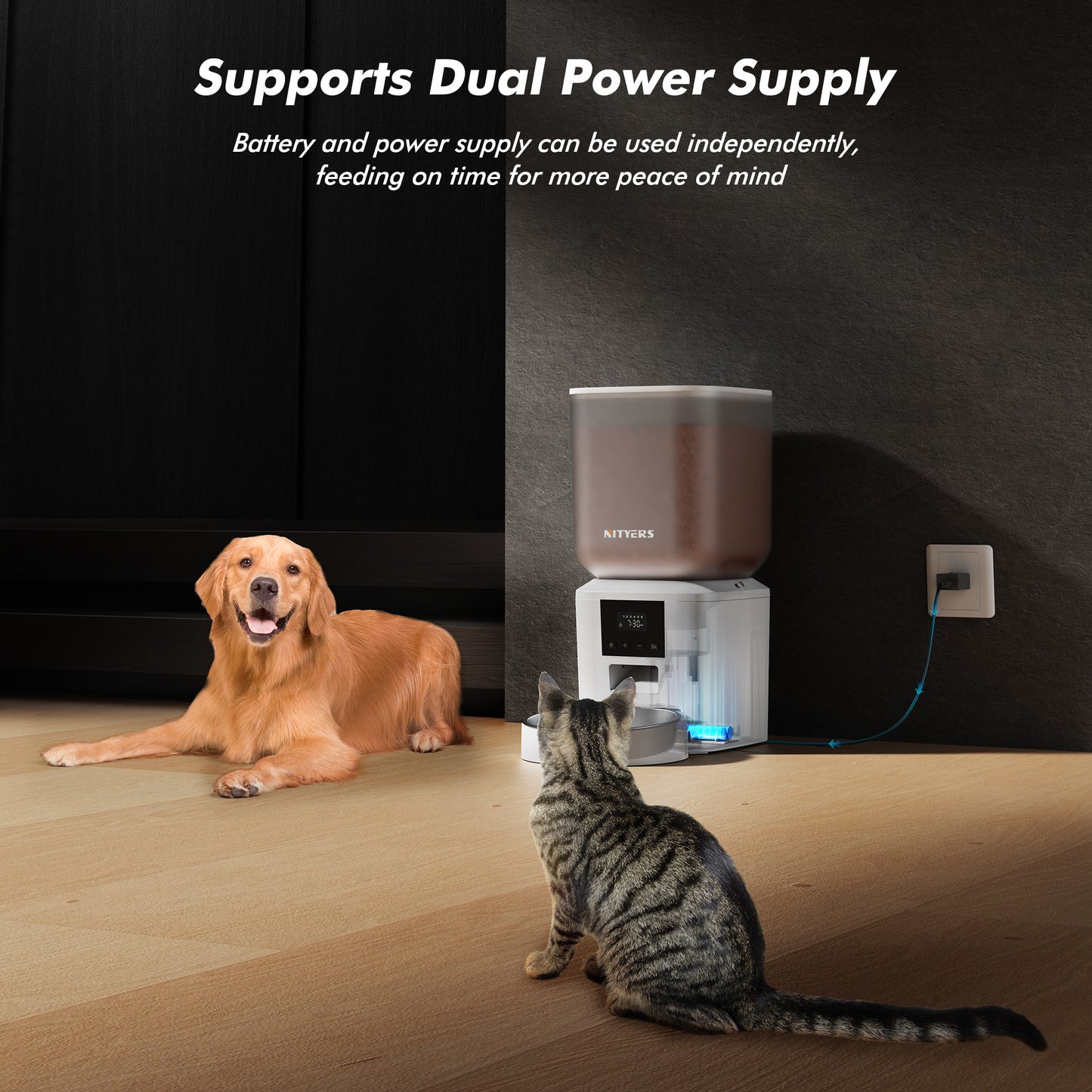 Automatic Dog Feeder - 8L/34 Cups Large Capacity Automatic Cat Food Dispenser with LCD Screen, Large Food Tray, Battery Operated, Timed Cat Feeder, Up to 50 Portions 6 Meals Per Day, Keeps Fresh