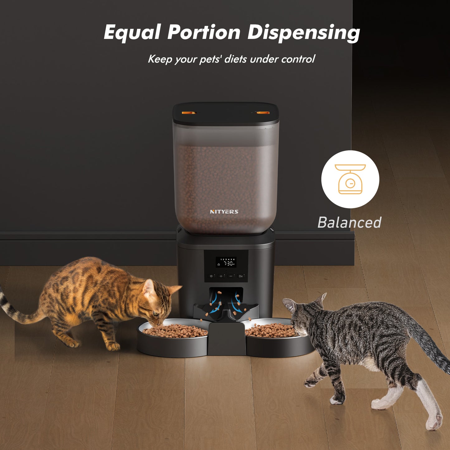 Automatic Cat Feeder for 2 Cats & Dogs - 8L/34 Cups Large Capacity Auto Cat Food Dispenser with LCD Screen, 2 Food Trays, Timed Cat Feeder, Up to 50 Portions 6 Meals Per Day, Keep Fresh, Black