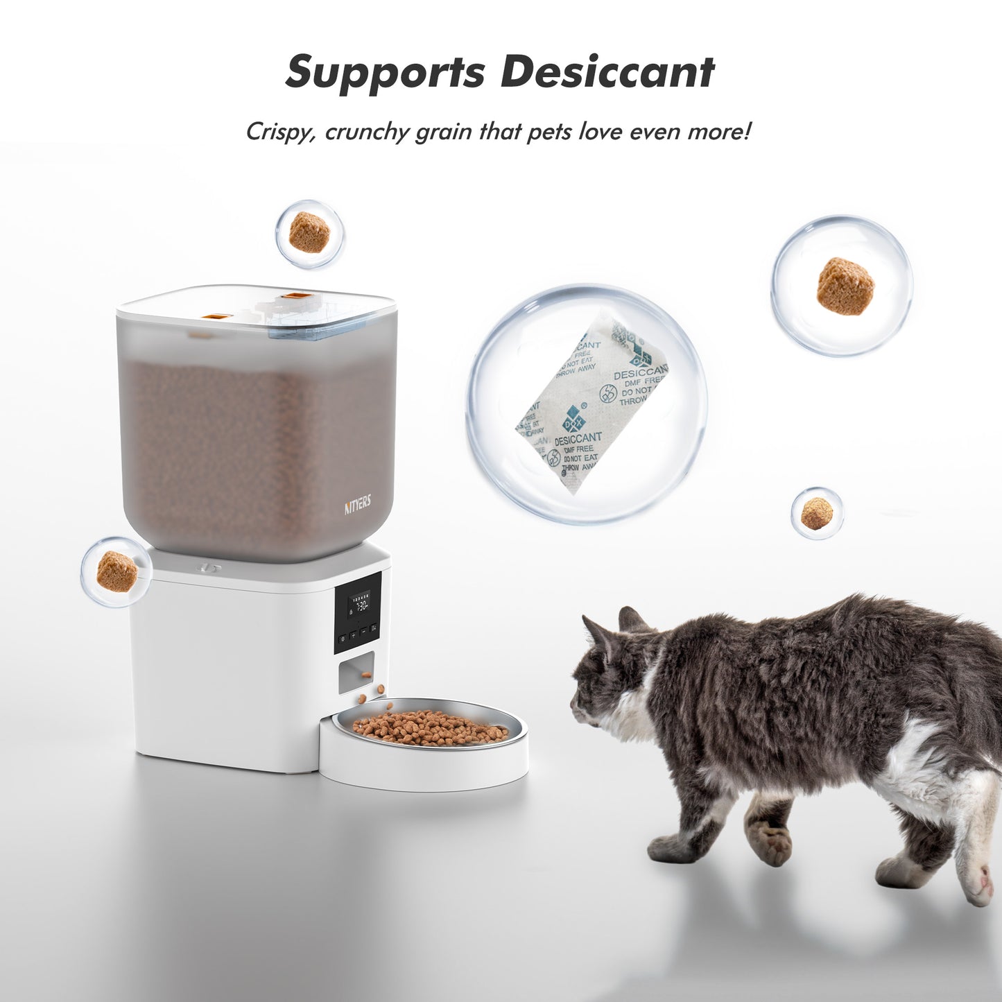 Automatic Dog Feeder - 8L/34 Cups Large Capacity Automatic Cat Food Dispenser with LCD Screen, Large Food Tray, Battery Operated, Timed Cat Feeder, Up to 50 Portions 6 Meals Per Day, Keeps Fresh