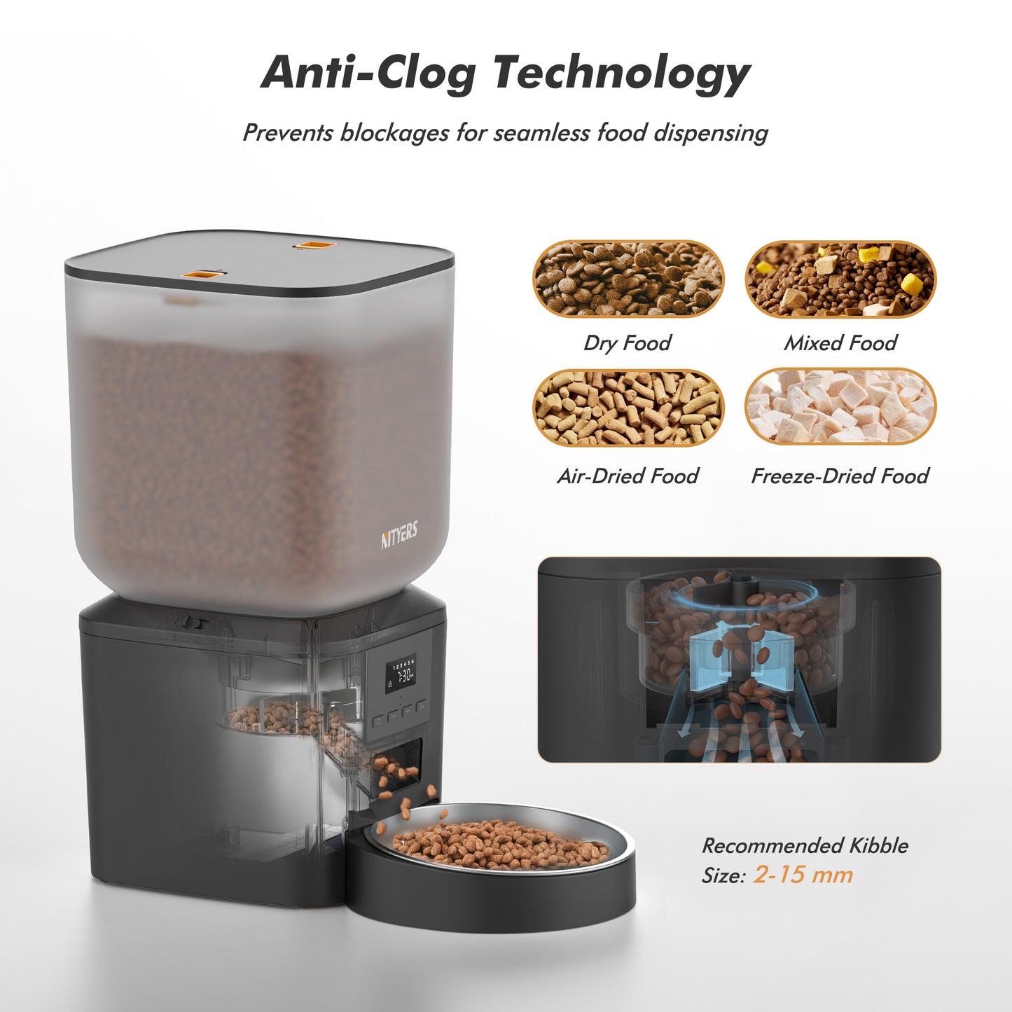 Automatic Dog Feeder - 8L/34 Cups Large Capacity Automatic Cat Food Dispenser with LCD Screen, Large Food Tray, Battery Operated, Timed Cat Feeder, Up to 50 Portions 6 Meals Per Day, Keeps Fresh