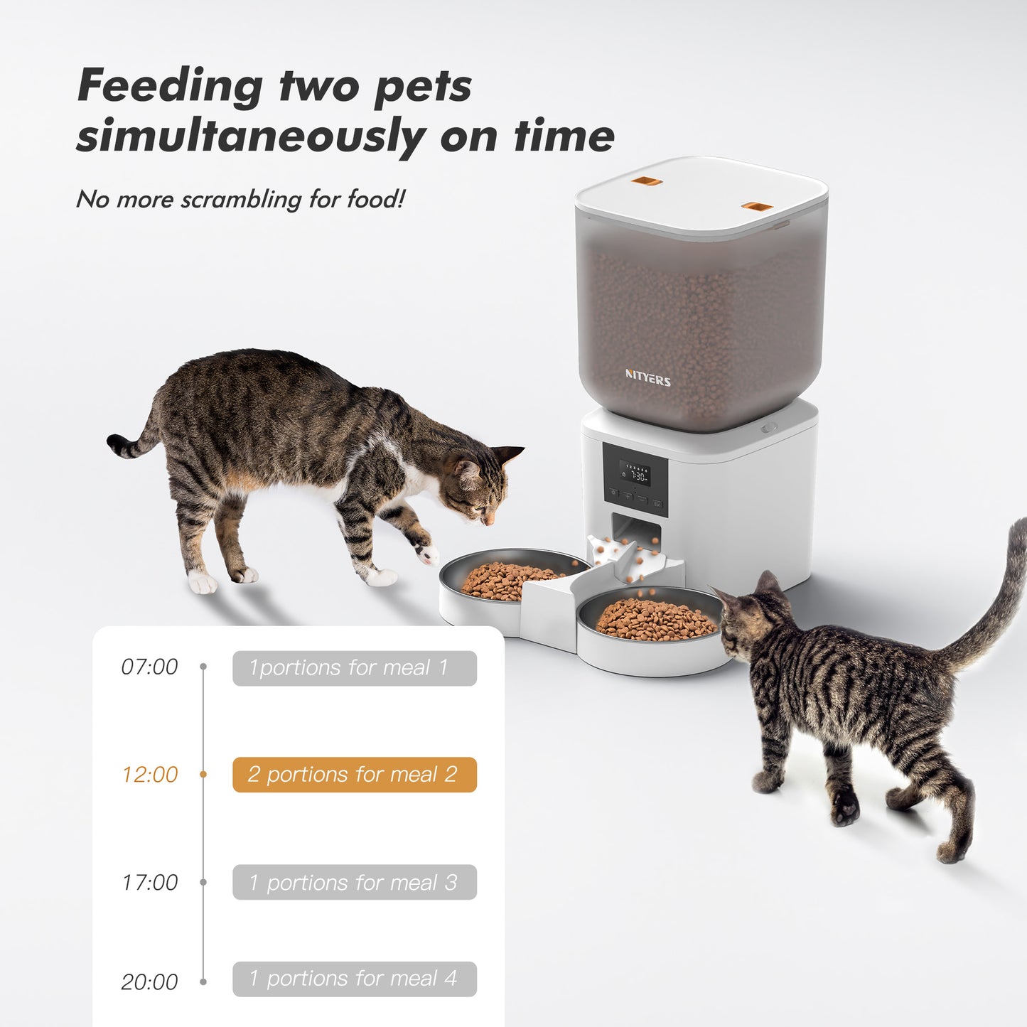 Automatic Cat Feeder for 2 Cats & Dogs - 8L/34 Cups Large Capacity Auto Cat Food Dispenser with LCD Screen, 2 Food Trays, Timed Cat Feeder, Up to 50 Portions 6 Meals Per Day, Keep Fresh, Black