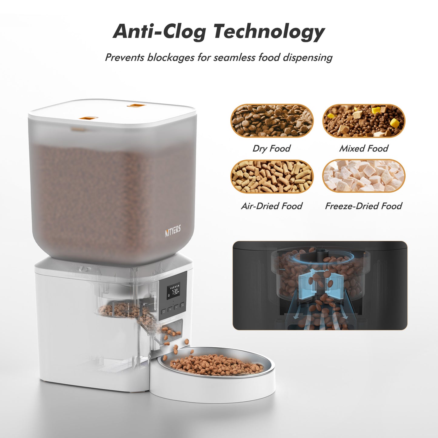 Automatic Dog Feeder - 8L/34 Cups Large Capacity Automatic Cat Food Dispenser with LCD Screen, Large Food Tray, Battery Operated, Timed Cat Feeder, Up to 50 Portions 6 Meals Per Day, Keeps Fresh