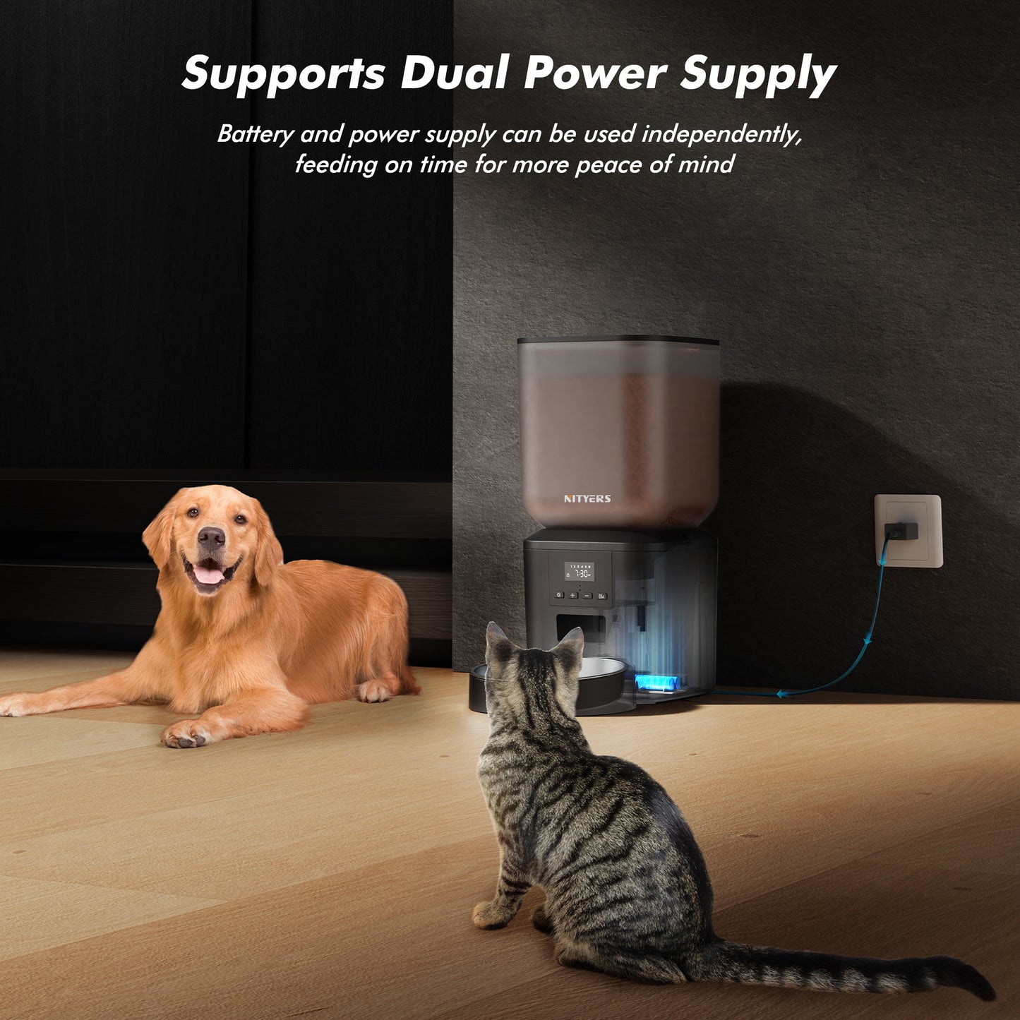 Automatic Dog Feeder - 8L/34 Cups Large Capacity Automatic Cat Food Dispenser with LCD Screen, Large Food Tray, Battery Operated, Timed Cat Feeder, Up to 50 Portions 6 Meals Per Day, Keeps Fresh