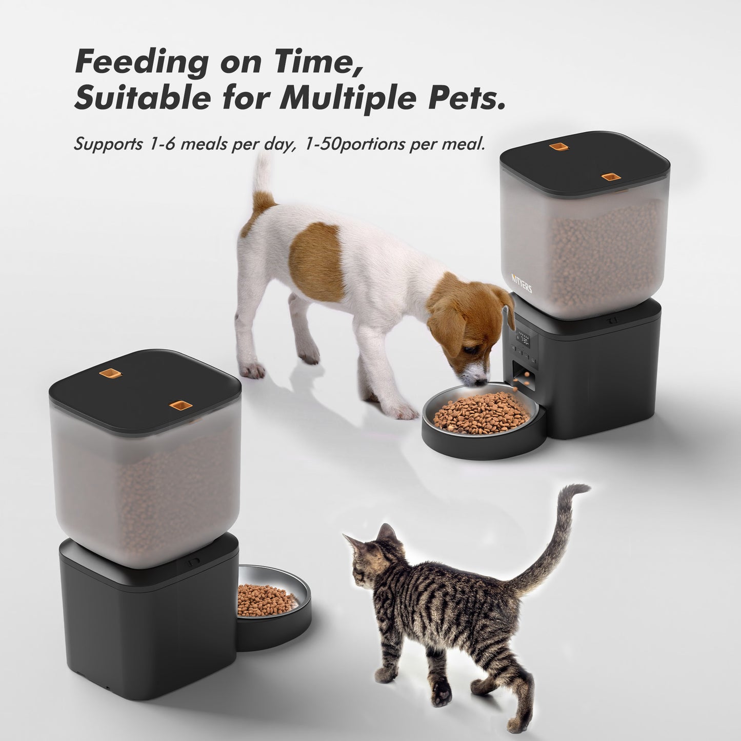 Automatic Dog Feeder - 8L/34 Cups Large Capacity Automatic Cat Food Dispenser with LCD Screen, Large Food Tray, Battery Operated, Timed Cat Feeder, Up to 50 Portions 6 Meals Per Day, Keeps Fresh